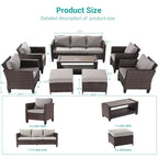 Ensemble de canapé de patio 8 pièces BONOSUKI en rotin marron avec poufs