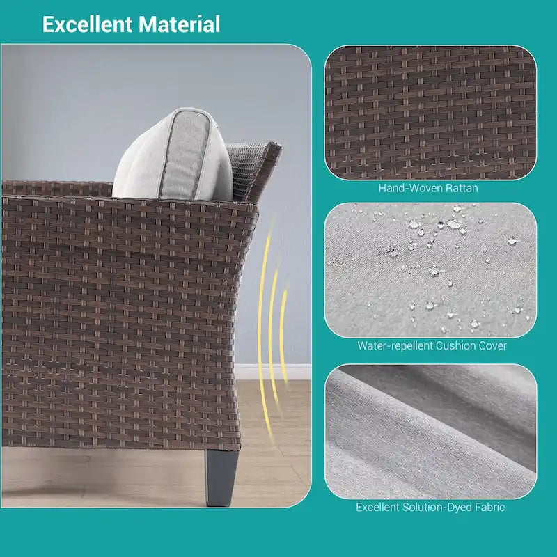 Ensemble de canapé de patio 8 pièces BONOSUKI en rotin marron avec poufs