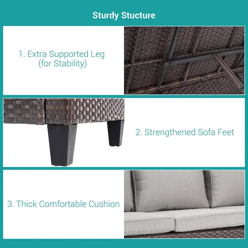 Ensemble de canapé de patio 8 pièces BONOSUKI en rotin marron avec poufs