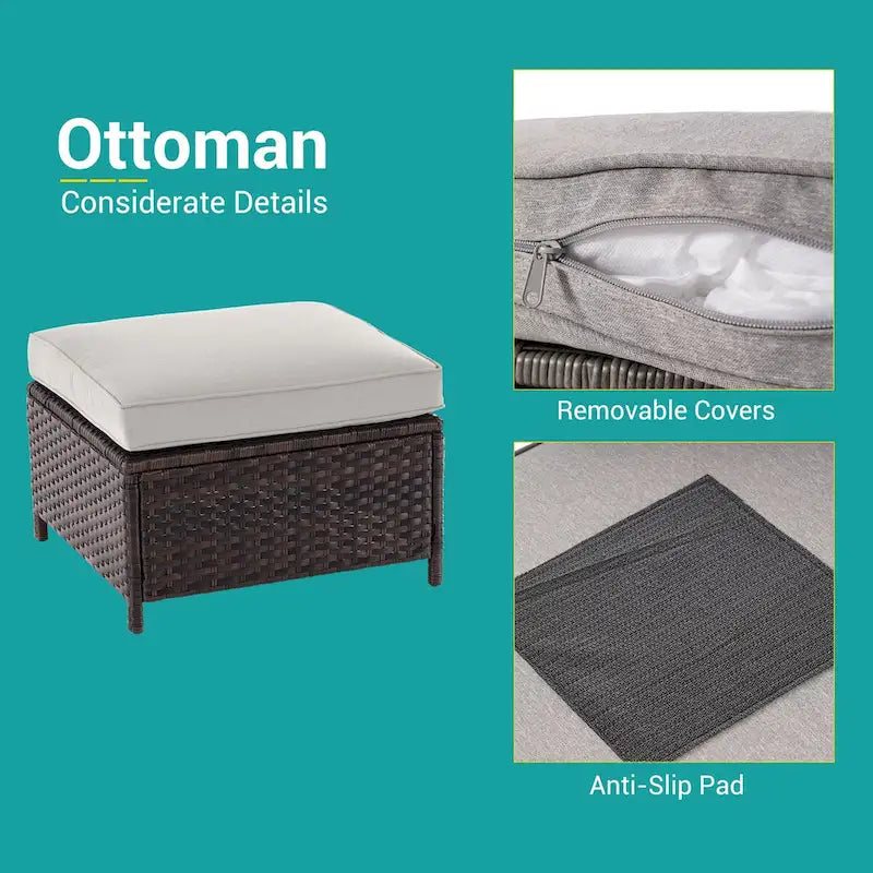 Ensemble de canapé de patio 8 pièces BONOSUKI en rotin marron avec poufs