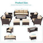 Ensemble de canapé de patio 8 pièces BONOSUKI en rotin marron avec poufs