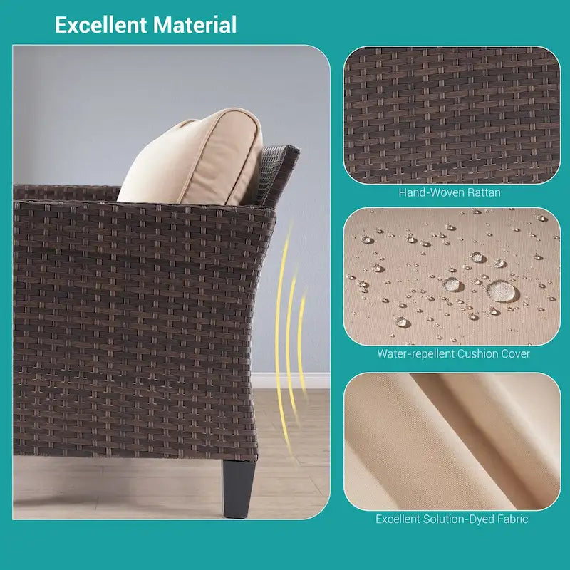 Ensemble de canapé de patio 8 pièces BONOSUKI en rotin marron avec poufs