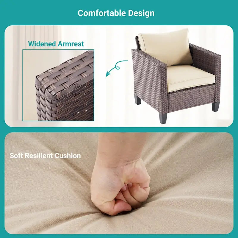Ensemble de canapé de patio 8 pièces BONOSUKI en rotin marron avec poufs