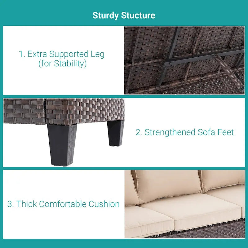 Ensemble de canapé de patio 8 pièces BONOSUKI en rotin marron avec poufs