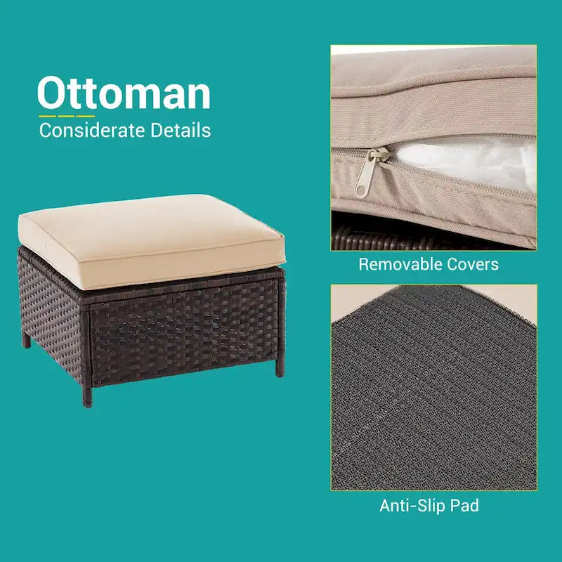 Ensemble de canapé de patio 8 pièces BONOSUKI en rotin marron avec poufs