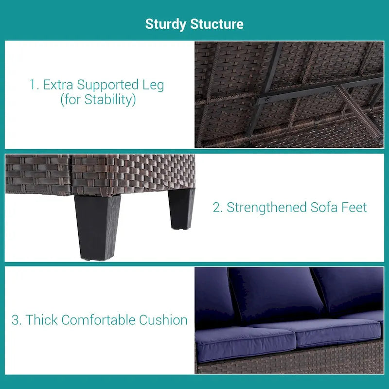 Ensemble de canapé de patio 8 pièces BONOSUKI en rotin marron avec poufs