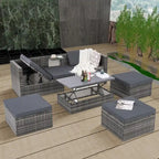 Ensemble de mobilier de jardin en résine tressée 5 pièces : Canapé modulable et table basse