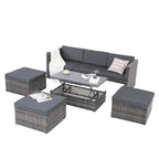 Ensemble de mobilier de jardin en résine tressée 5 pièces : Canapé modulable et table basse