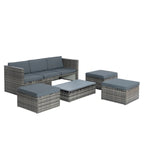 Ensemble de mobilier de jardin en résine tressée 5 pièces : Canapé modulable et table basse