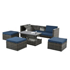 Ensemble de mobilier de jardin en résine tressée 5 pièces : Canapé modulable et table basse