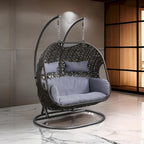 Patio Swing Chair with Tubular Stand and Wicker Weaving, Black