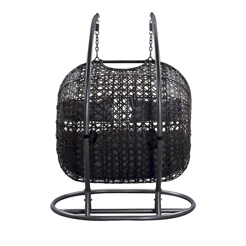 Balançoire de jardin avec support tubulaire et tressage en osier, noir