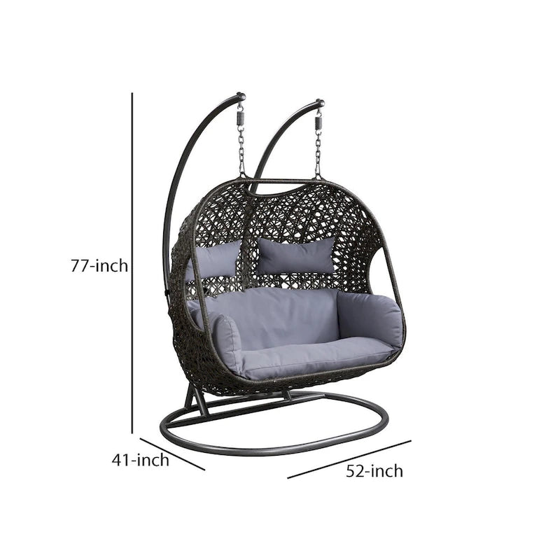 Balançoire de jardin avec support tubulaire et tressage en osier, noir