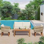 4-Piece Patio Conversation Set, Solid Wood Loveseat, 2 Chairs & Table