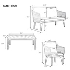Ensemble de conversation 4 pièces pour terrasse, causeuse en bois massif, 2 chaises et une table