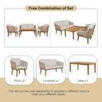 Ensemble de conversation 4 pièces pour terrasse, causeuse en bois massif, 2 chaises et une table