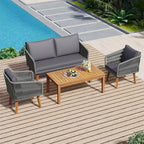 Ensemble de conversation 4 pièces pour terrasse, causeuse en bois massif, 2 chaises et une table