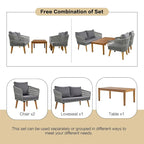 Ensemble de conversation 4 pièces pour terrasse, causeuse en bois massif, 2 chaises et une table