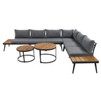 Canapé d'angle d'extérieur 6 pièces avec tables gigognes et coussin