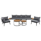 Canapé d'angle d'extérieur 6 pièces avec tables gigognes et coussin