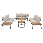 Canapé d'angle d'extérieur 6 pièces avec tables gigognes et coussin