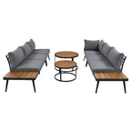 Canapé d'angle d'extérieur 6 pièces avec tables gigognes et coussin