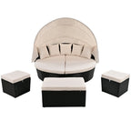 Lit de repos rond d'extérieur en rotin avec auvent rétractable et coussins lavables