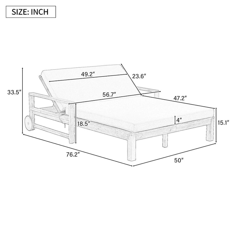 Chaise longue d'extérieur en acacia avec dossier réglable, style fermette