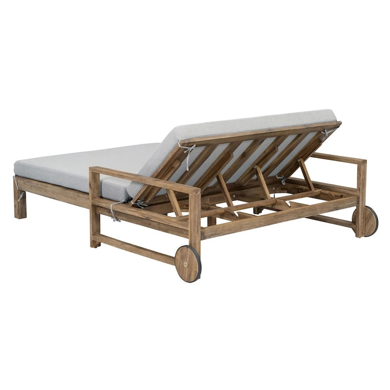 Chaise longue d'extérieur en acacia avec dossier réglable, style fermette