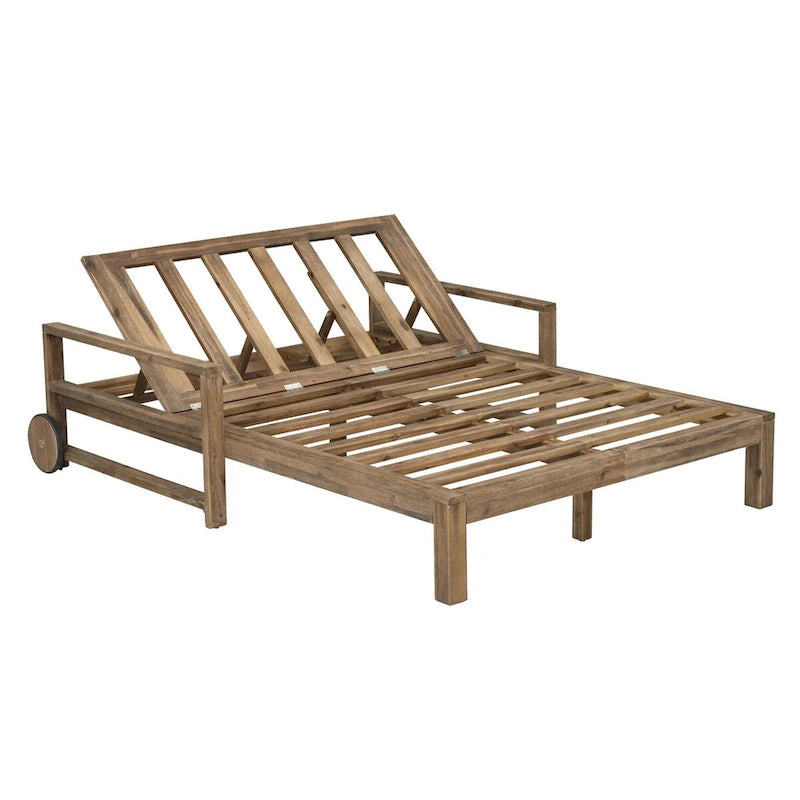 Chaise longue d'extérieur en acacia avec dossier réglable, style fermette
