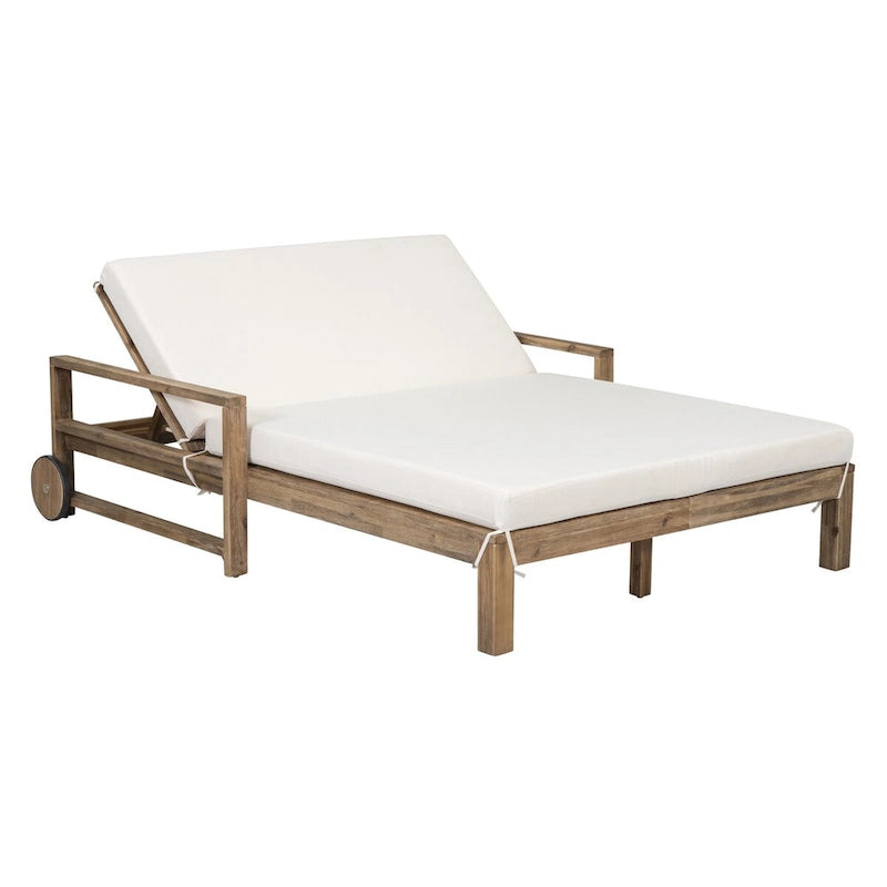 Chaise longue d'extérieur en acacia avec dossier réglable, style fermette