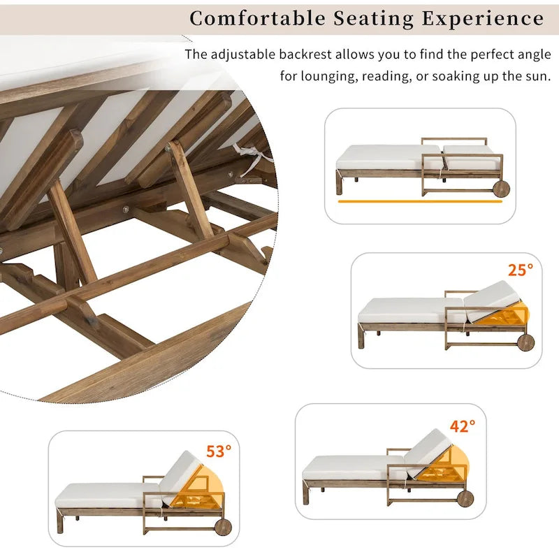 Chaise longue d'extérieur en acacia avec dossier réglable, style fermette