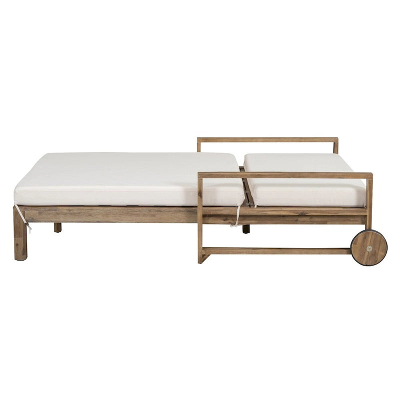 Chaise longue d'extérieur en acacia avec dossier réglable, style fermette