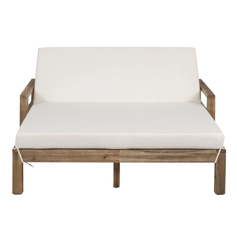 Chaise longue d'extérieur en acacia avec dossier réglable, style fermette