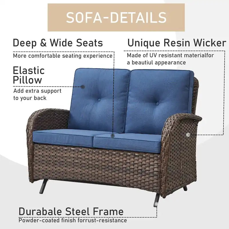 Banc planeur d'extérieur, causeuse de patio avec fauteuil pivotant - Marron