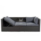 Lit de repos extérieur modulable en osier tressé 4 pièces avec auvent et pouf