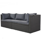 Lit de repos extérieur modulable en osier tressé 4 pièces avec auvent et pouf