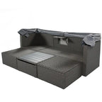 Lit de repos extérieur modulable en osier tressé 4 pièces avec auvent et pouf