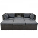 Lit de repos extérieur modulable en osier tressé 4 pièces avec auvent et pouf