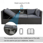Lit de repos extérieur modulable en osier tressé 4 pièces avec auvent et pouf