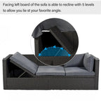 Lit de repos extérieur modulable en osier tressé 4 pièces avec auvent et pouf