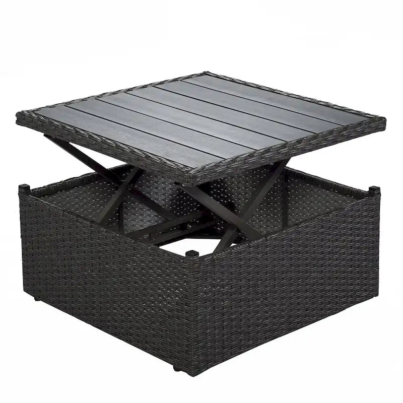 Lit de repos extérieur modulable en osier tressé 4 pièces avec auvent et pouf