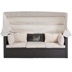 Lit de repos extérieur modulable en osier tressé 4 pièces avec auvent et pouf