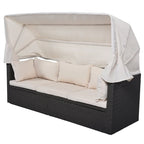 Lit de repos extérieur modulable en osier tressé 4 pièces avec auvent et pouf