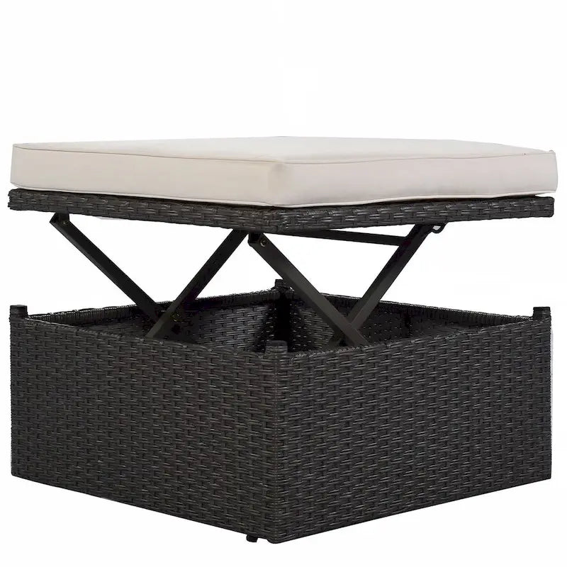 Lit de repos extérieur modulable en osier tressé 4 pièces avec auvent et pouf