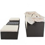Lit de repos extérieur modulable en osier tressé 4 pièces avec auvent et pouf