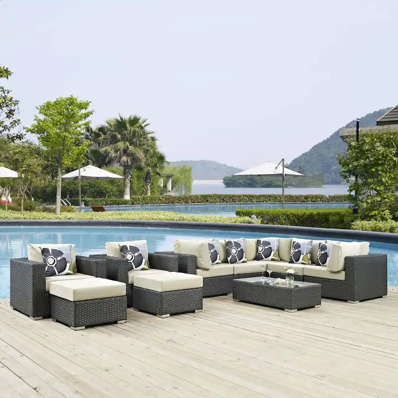 Sojourn 10-piece Outdoor Patio Sunbrella Sectional Set