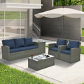 Mobilier de patio, Mobilier de jardin, Mobilier de jardin en rotin PE saisonnier, Mobilier en rotin 5 pièces avec plateau de table en verre trempé