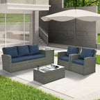 Mobilier de patio, Mobilier de jardin, Mobilier de jardin en rotin PE saisonnier, Mobilier en rotin 5 pièces avec plateau de table en verre trempé