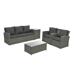 Mobilier de patio, Mobilier de jardin, Mobilier de jardin en rotin PE saisonnier, Mobilier en rotin 5 pièces avec plateau de table en verre trempé